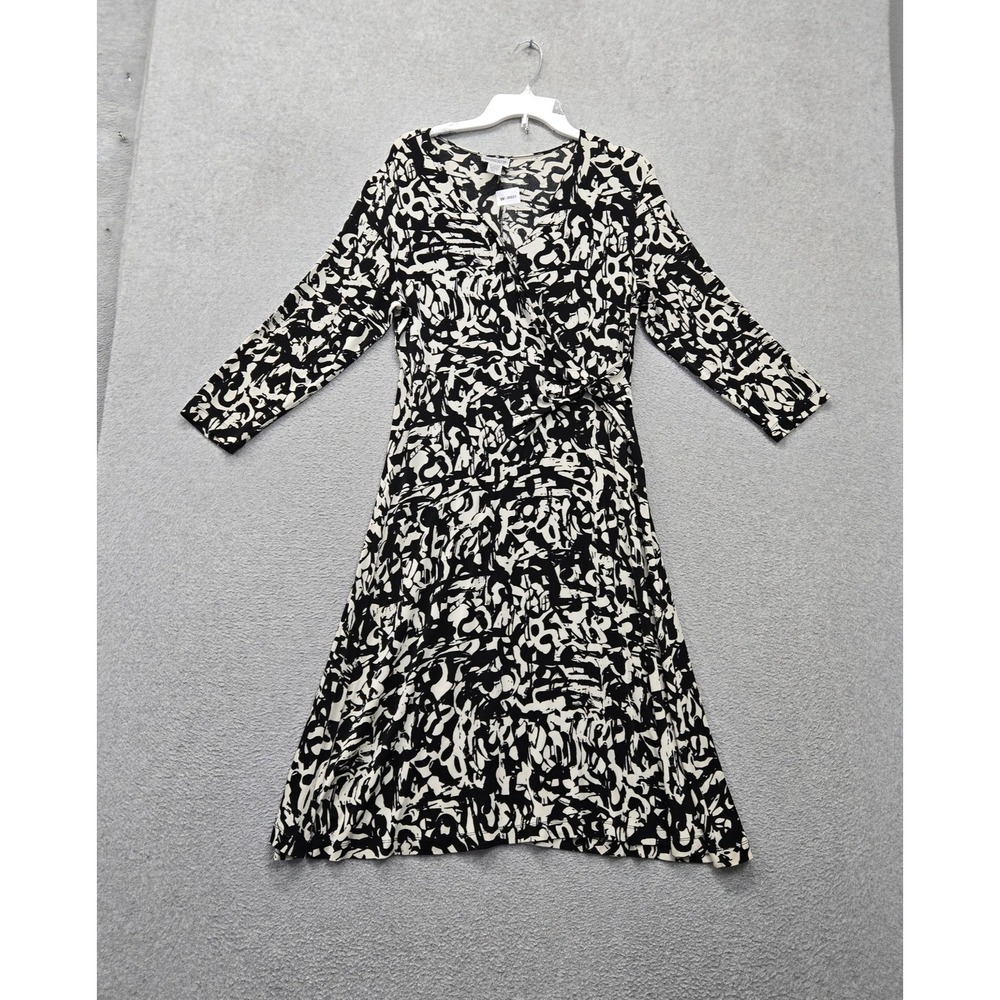 Chico's Travelers Women Dress 2 Black Geometric Abstract Print Mini Faux Wrap